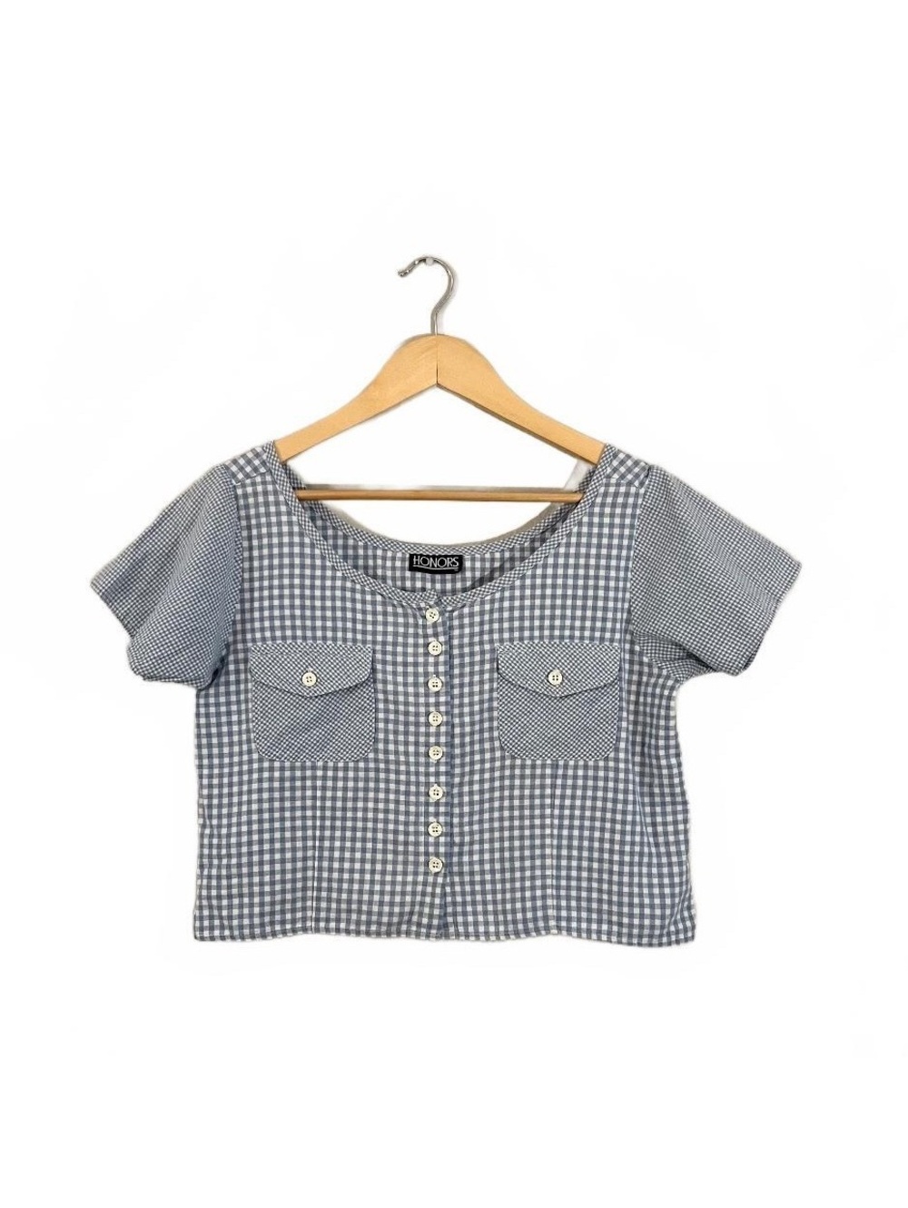 Vintage 90’s Honors Blue White Gingham Cropped Button Up Cottagecore Western
